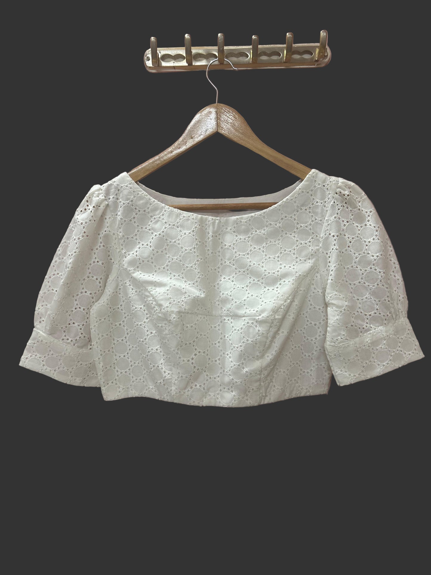 Boat Neck White Hakoba Blouse