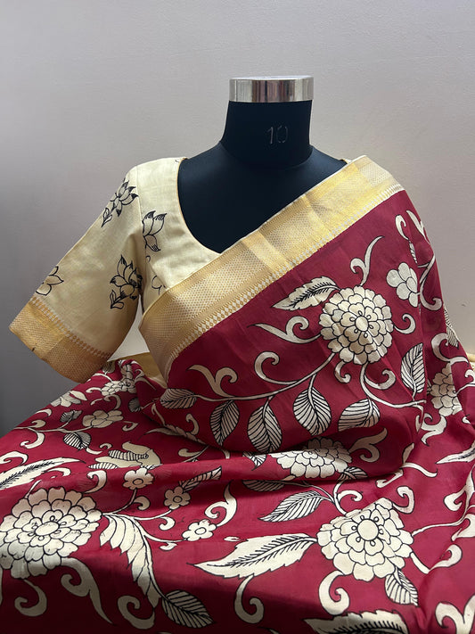 Hand painted Pen Kalamkari Saree-Alankrutha