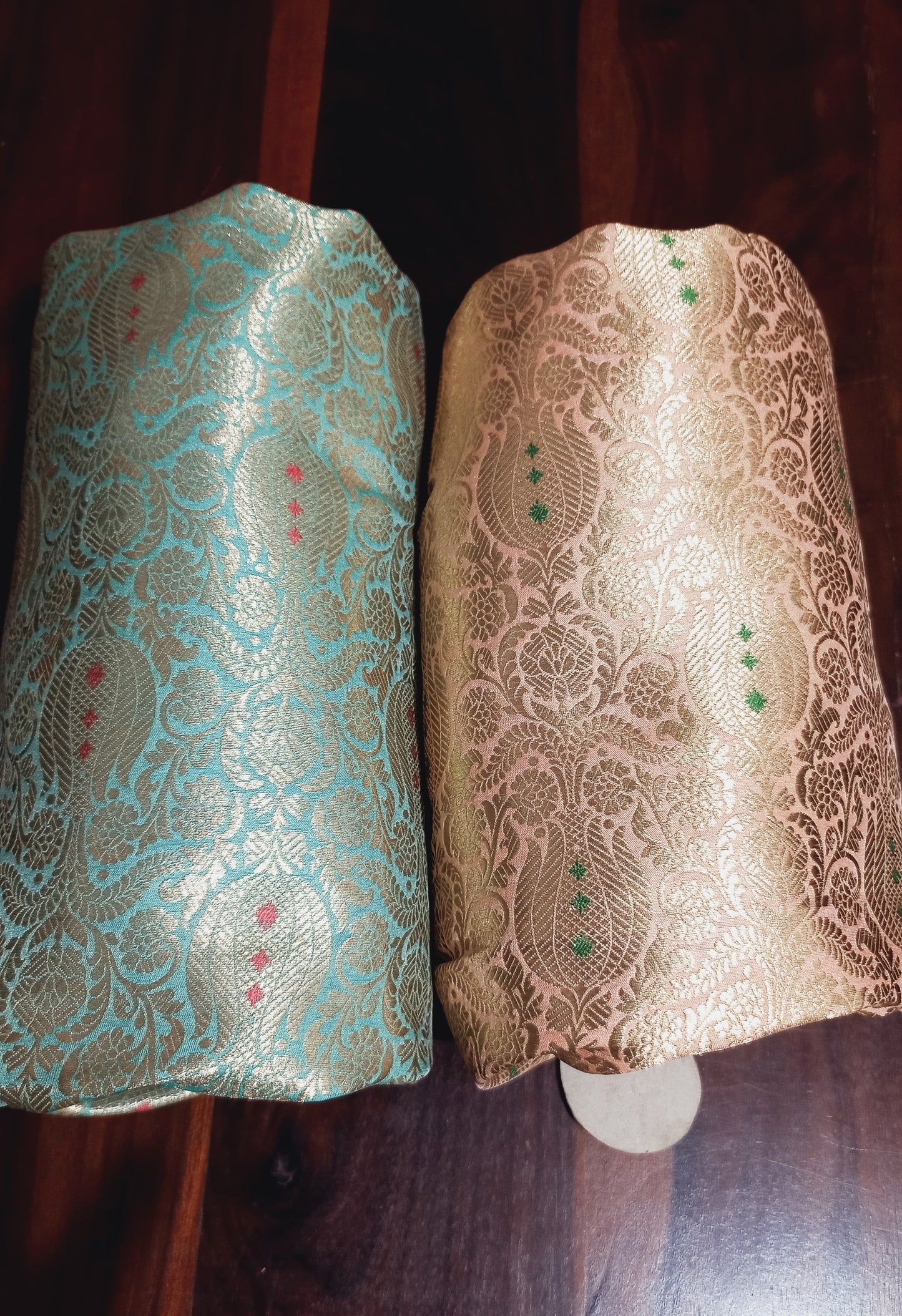 Teal Green Brocade Silk Fabric