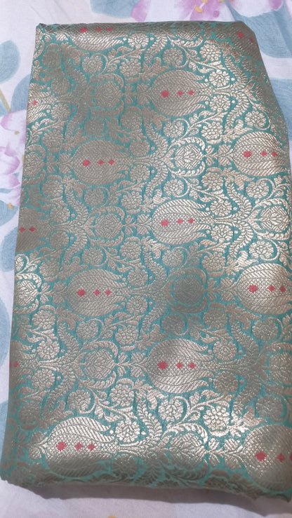 Teal Green Brocade Silk Fabric