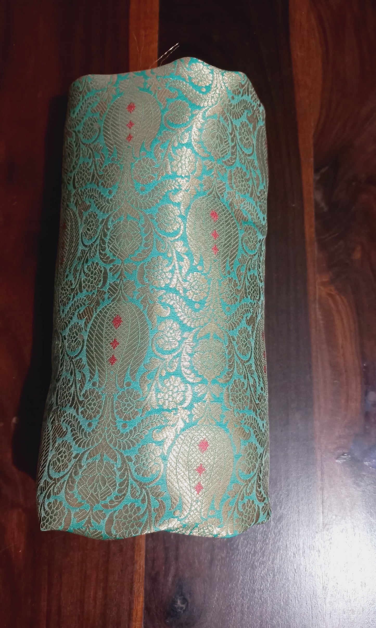 Teal green Brocade fabric-Alankrutha