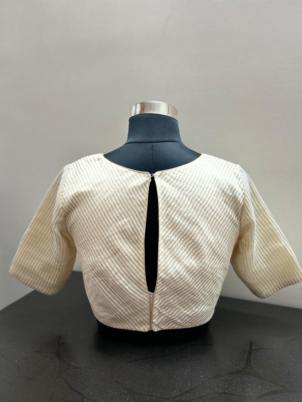 Half white gold lines tissue silk blouse-Alankrutha