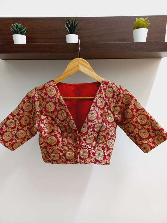 Brocade V Neck Blouse-Alankrutha