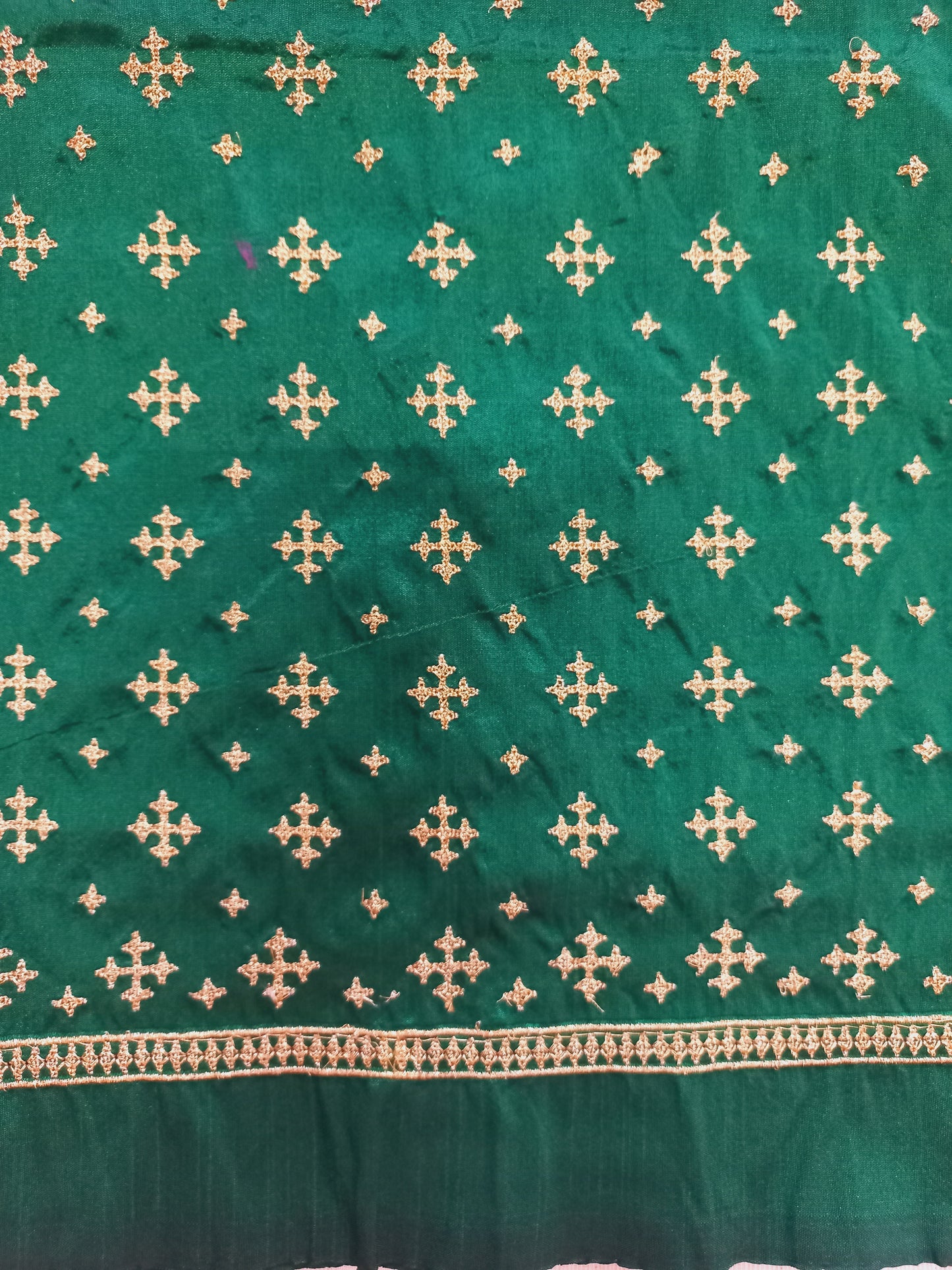 Unstitched Bottle Green Raw Silk Fabric- Clearance Sale