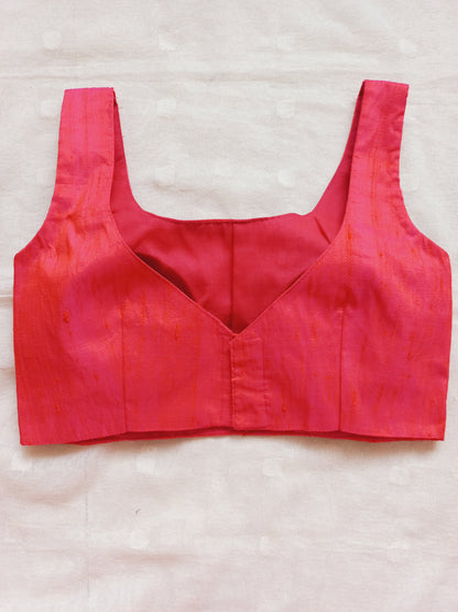 Pink Sleeveless Raw Silk Blouse