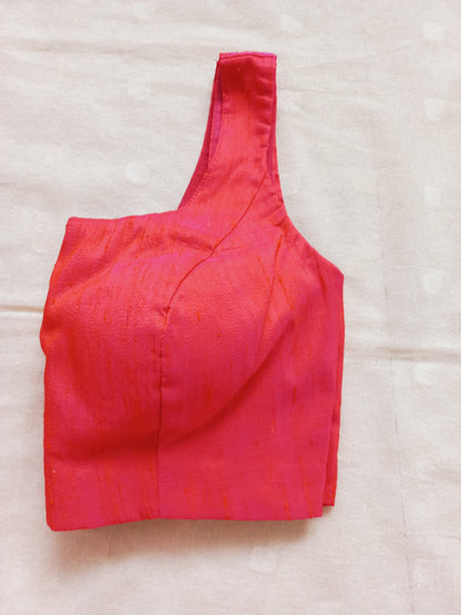 Pink Sleeveless Raw Silk Blouse