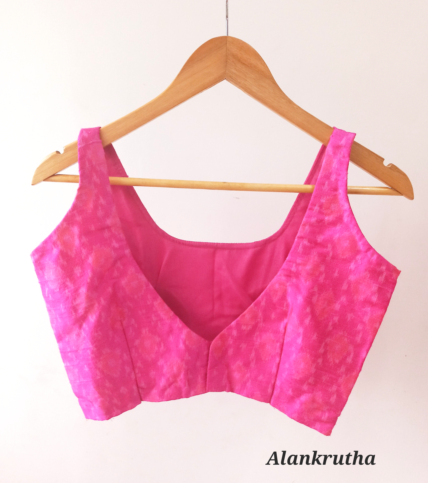 Sleeveless Fuchsia Pink Pochampally  Raw Silk Blouse