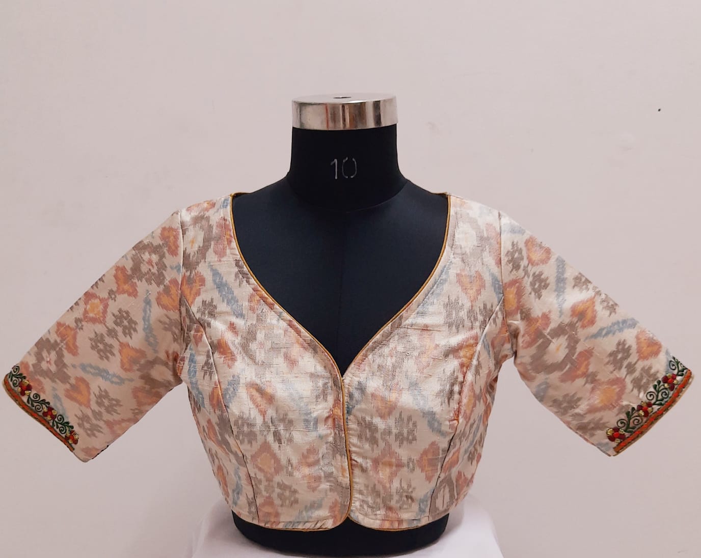 Cream Silk Pochampally Blouse