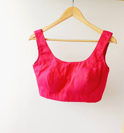 Pink Sleeveless Raw Silk Blouse