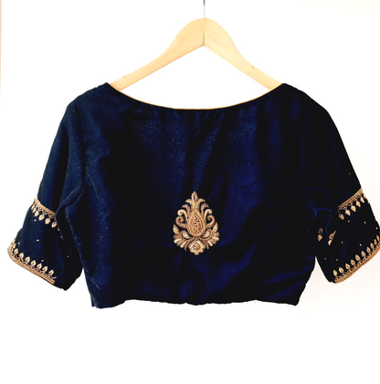 Navy Blue embroidered velvet Blouse - Alankrutha