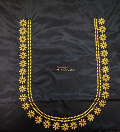 Unstitched Black Embroidered Cotton Silk Fabric